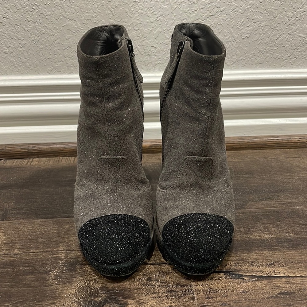 CHANEL Suede Glitter Captoe Ankle Bootie
